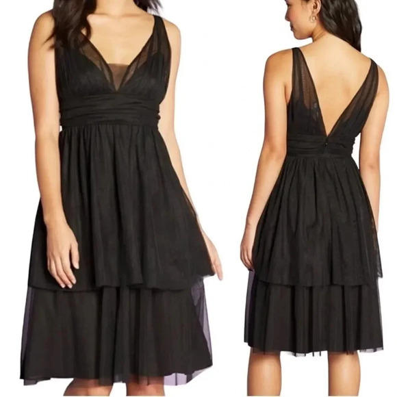 MODCLOTH Sleeveless Black Tiered Tulle Knee Length V Neck Cocktail Dress Size 8 - Picture 6 of 8